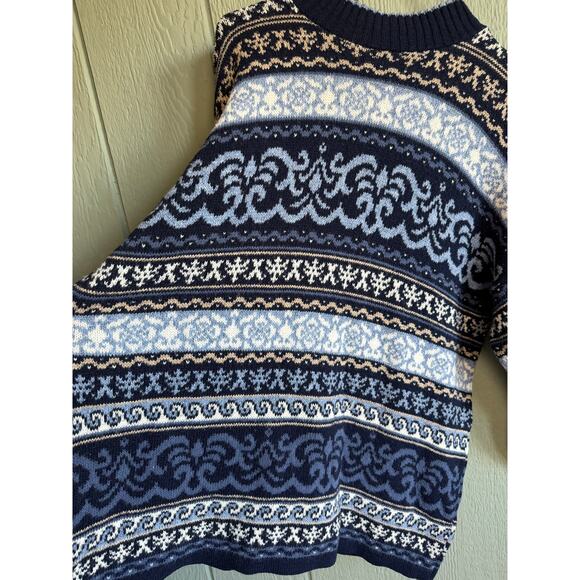 Vintage 90s Nordic Sweater Women’s Large Made in USA Knit Pullover Cottagecore - Picture 3 of 6